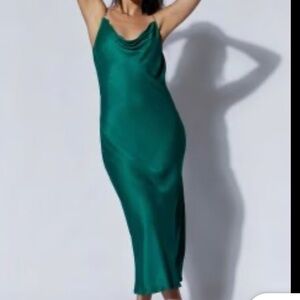 Meshki Teal Cowl Neck Slip Dress with Chain Straps